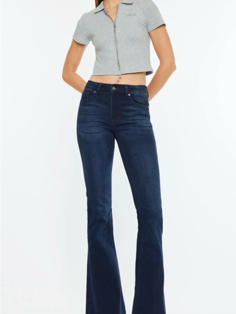 Mid-Rise Dark Blue Flared Jeans